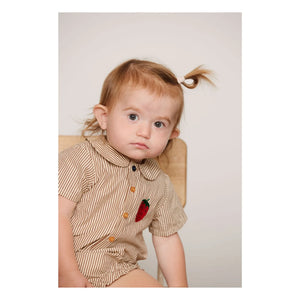 Mini Rodini - Gestreifter Bio-Baumwoll-Poplin-Overall | Braun