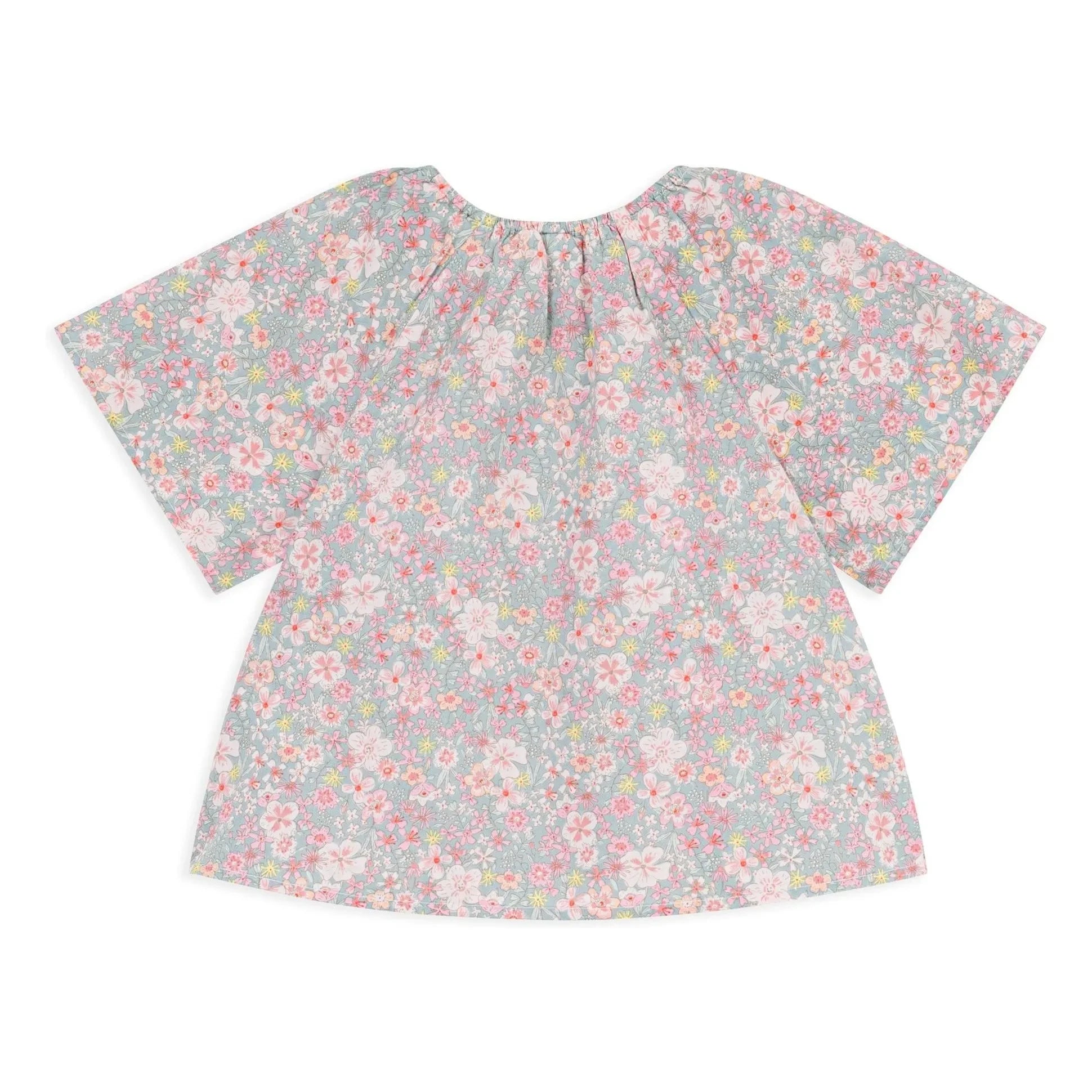 Petit Bateau - Baumwoll-Bluse mit Streifen und Blumen | Grau-Blau