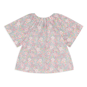 Petit Bateau - Baumwoll-Bluse mit Streifen und Blumen | Grau-Blau