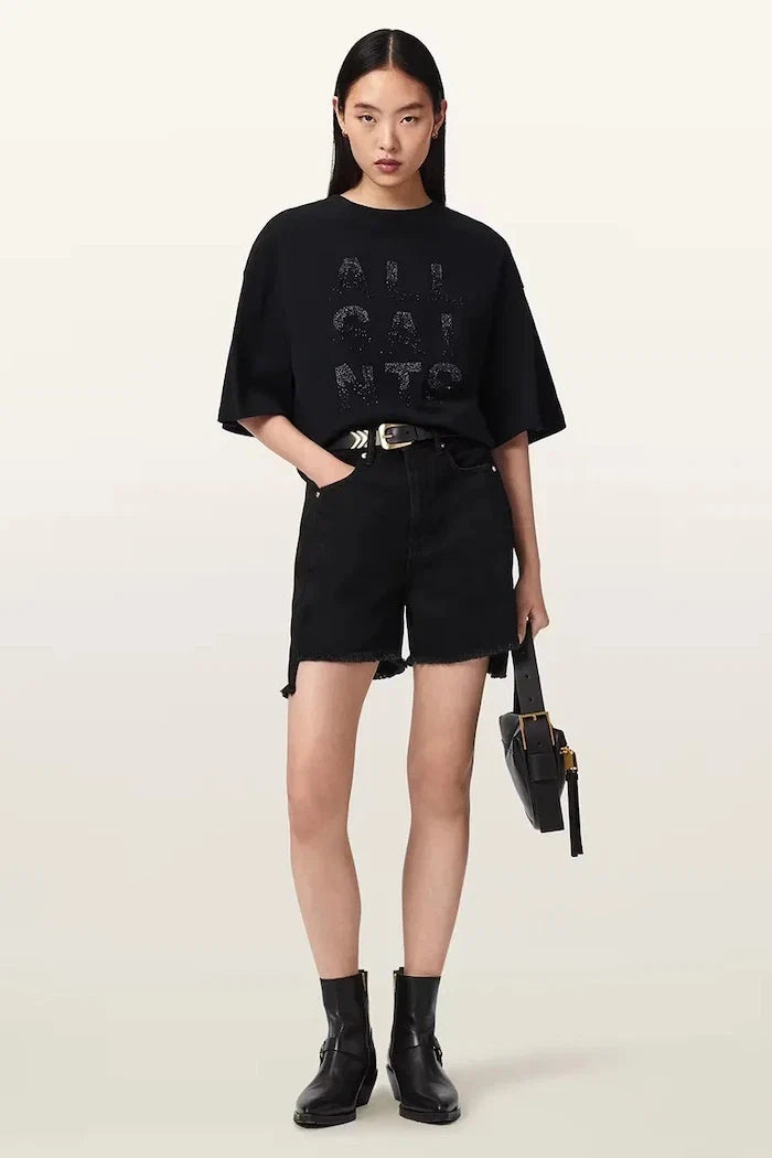 AllSaints Damen Baumwoll-Oversize-STACKS-T-Shirt