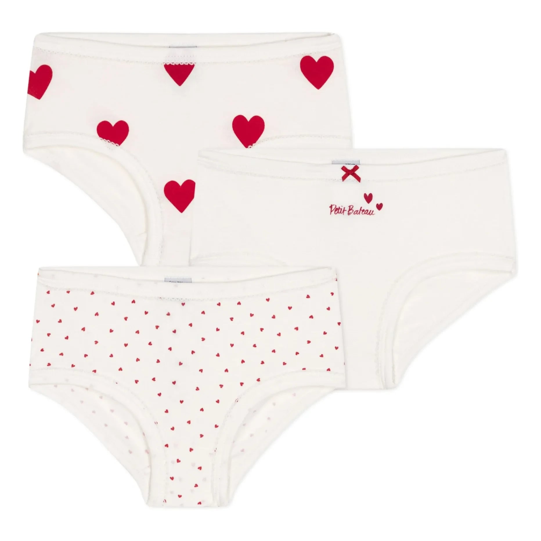 Petit Bateau - 3er-Pack Herzen Hoher Bund Slip | Weiß