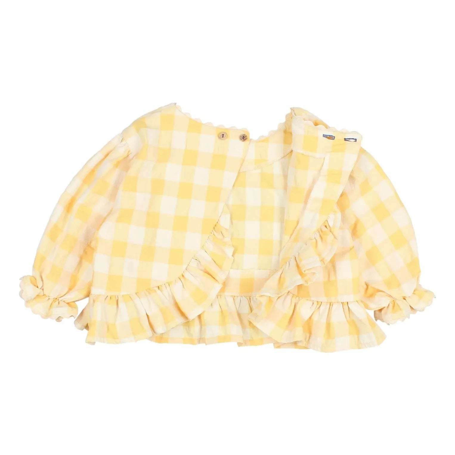 Búho - Gekräuselte Seersucker-Bluse mit 3/4-Ärmeln und Vichy-Karos | Gelb