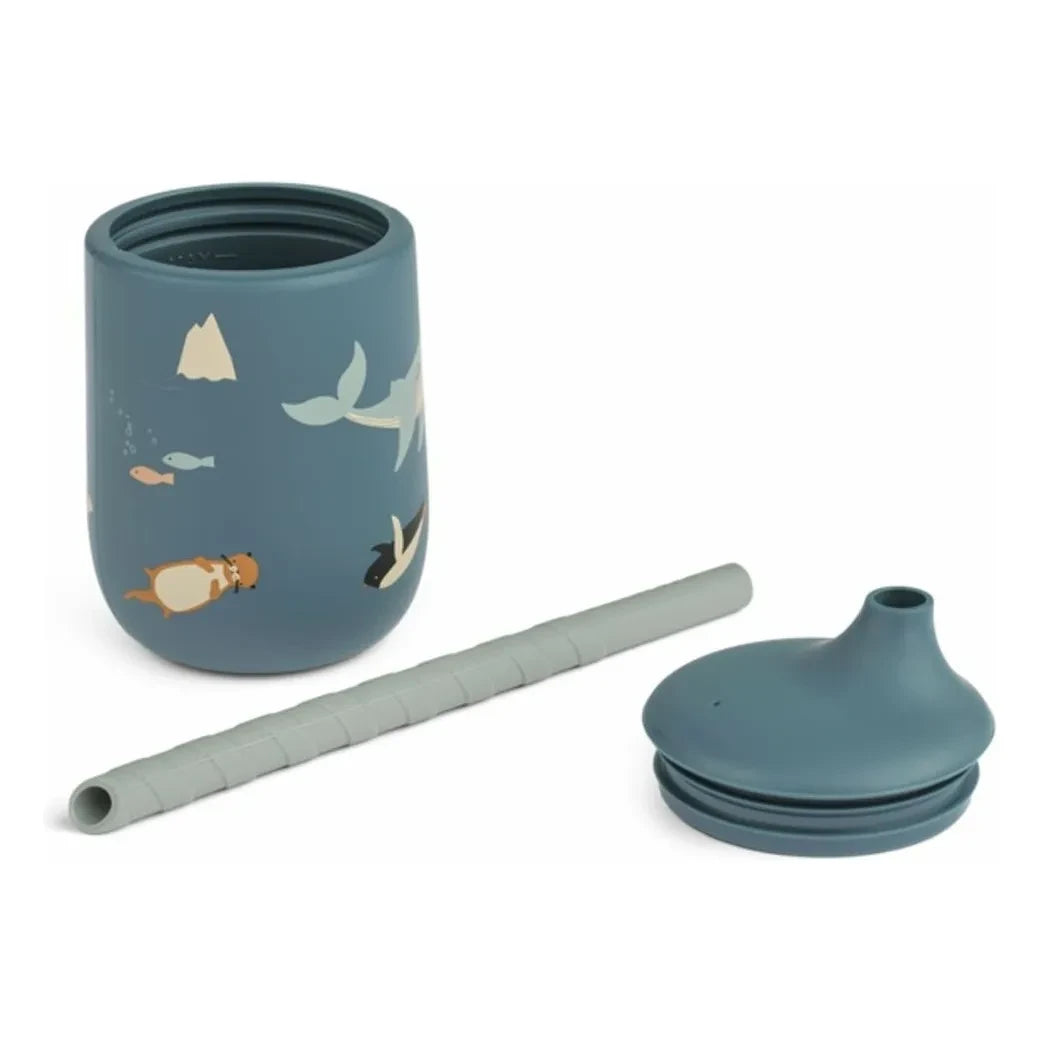 Liewood - Ellis Silikon-Trinkbecher mit Strohhalm | Arctic Sea/Ocean View