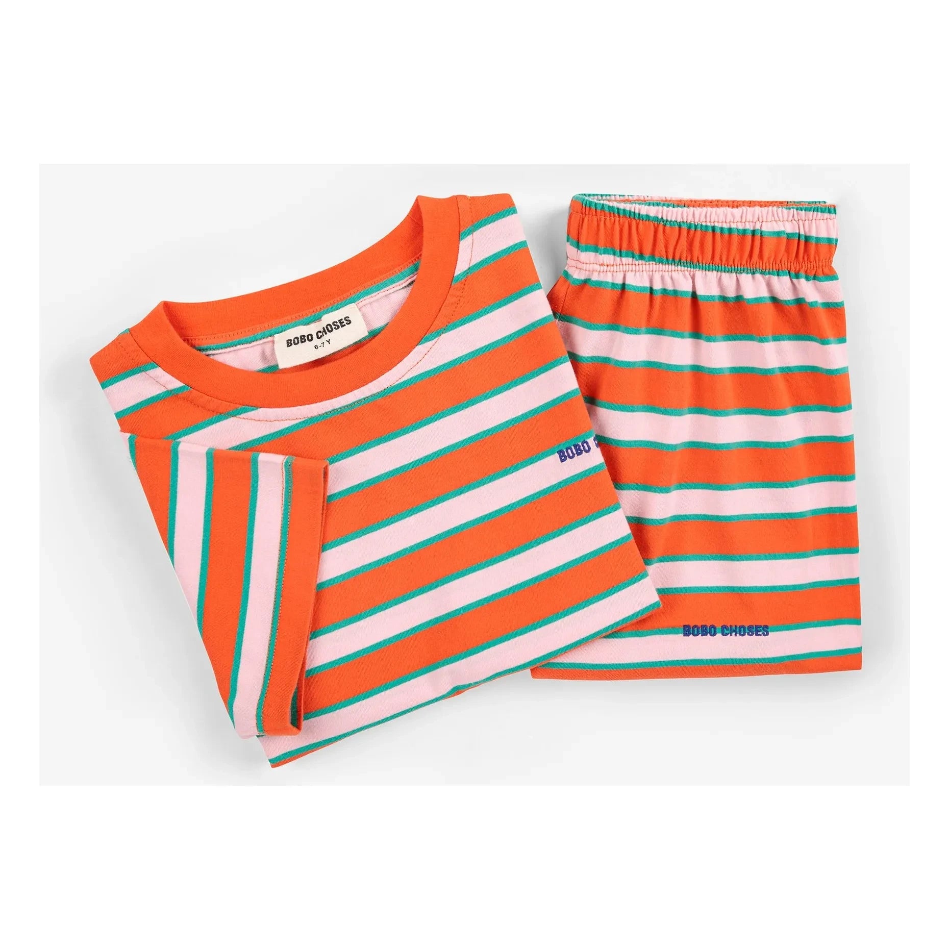 Bobo Choses - Gestreiftes T-Shirt und Shorts Set aus Bio-Baumwolle | Rot