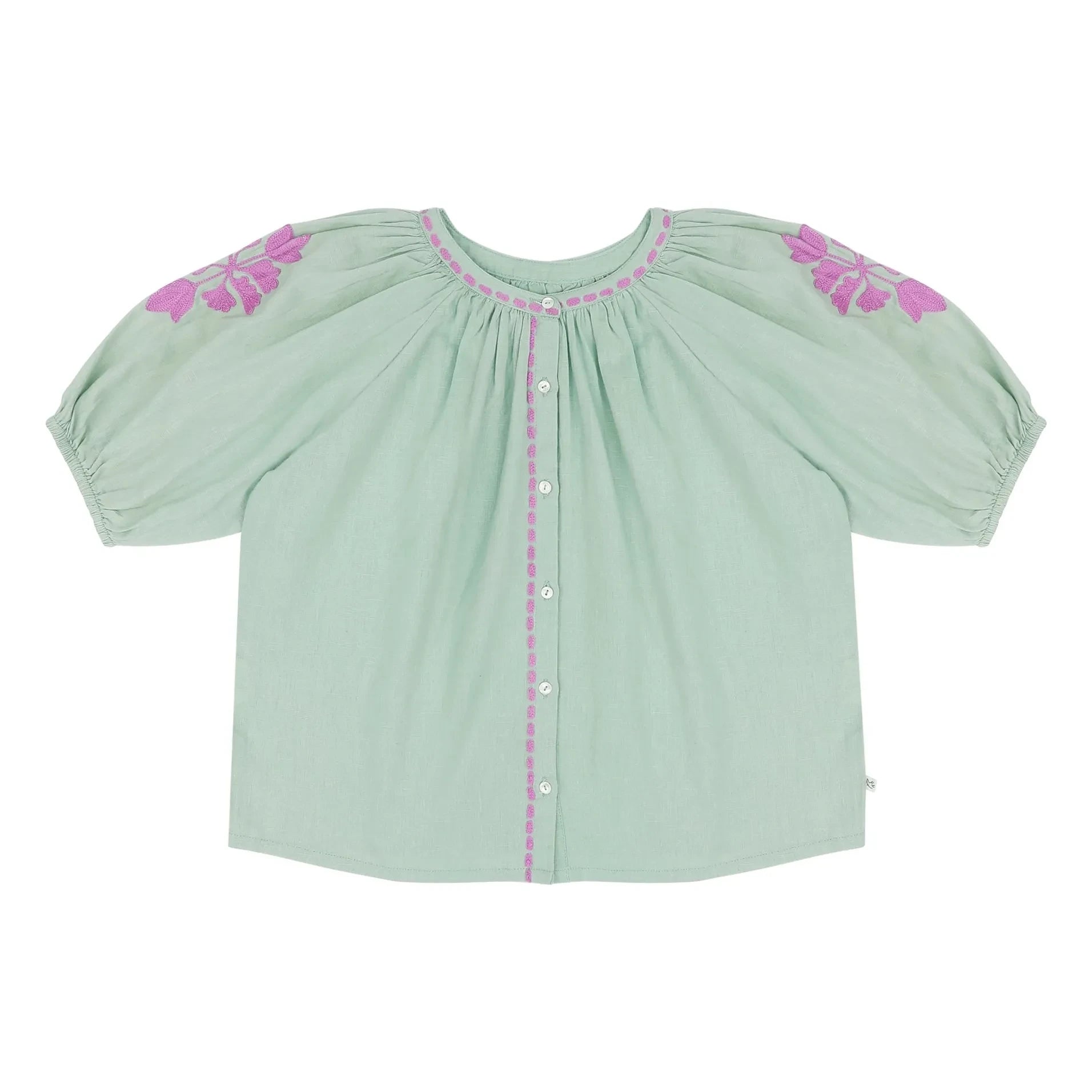Jenest - Leinenbestickte Bluse Colette | Mandelgrün