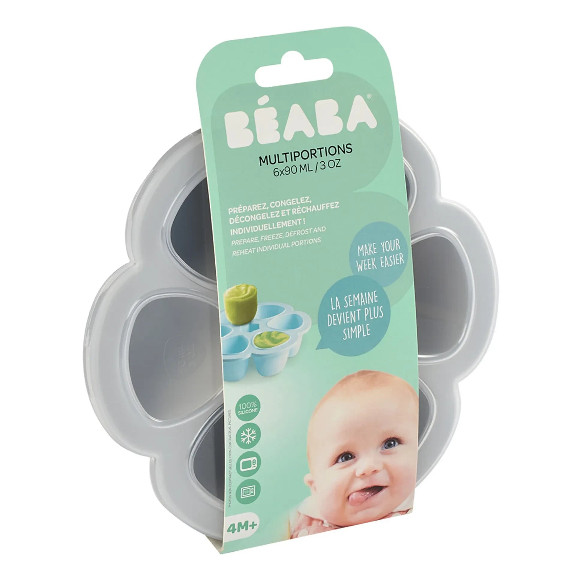 Béaba - Silikon Babykost-Form – 6 x 90 ml | Hellgrau