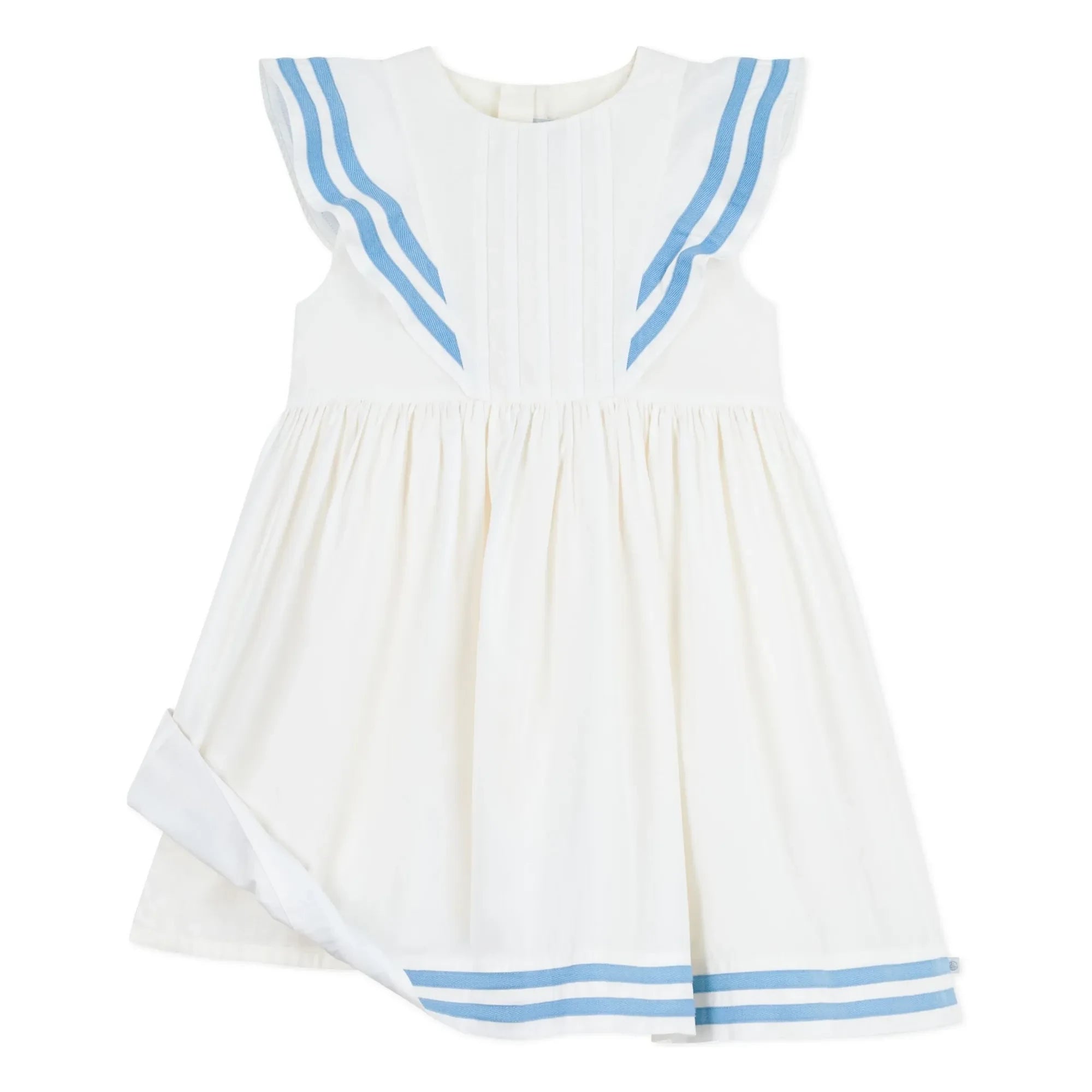 Petit Bateau - Bio-Baumwoll-Popeline-Kleid mit Rüschen | Weiß