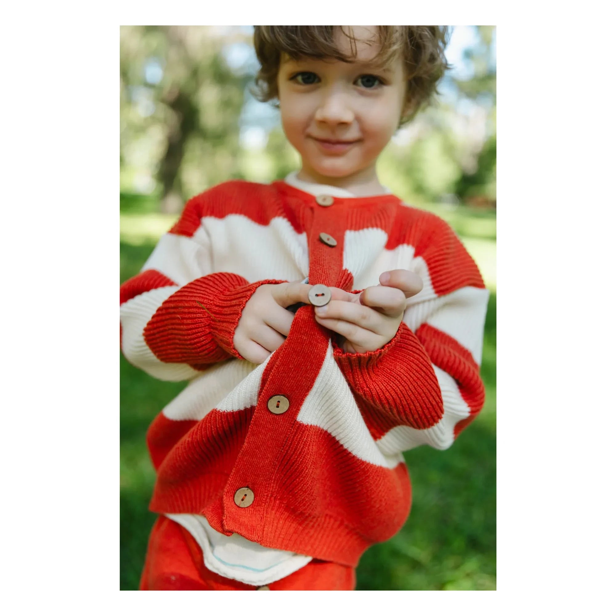 Bayiri - Gestreifte Bio-Baumwolle Schlangen-Strickjacke | Rot