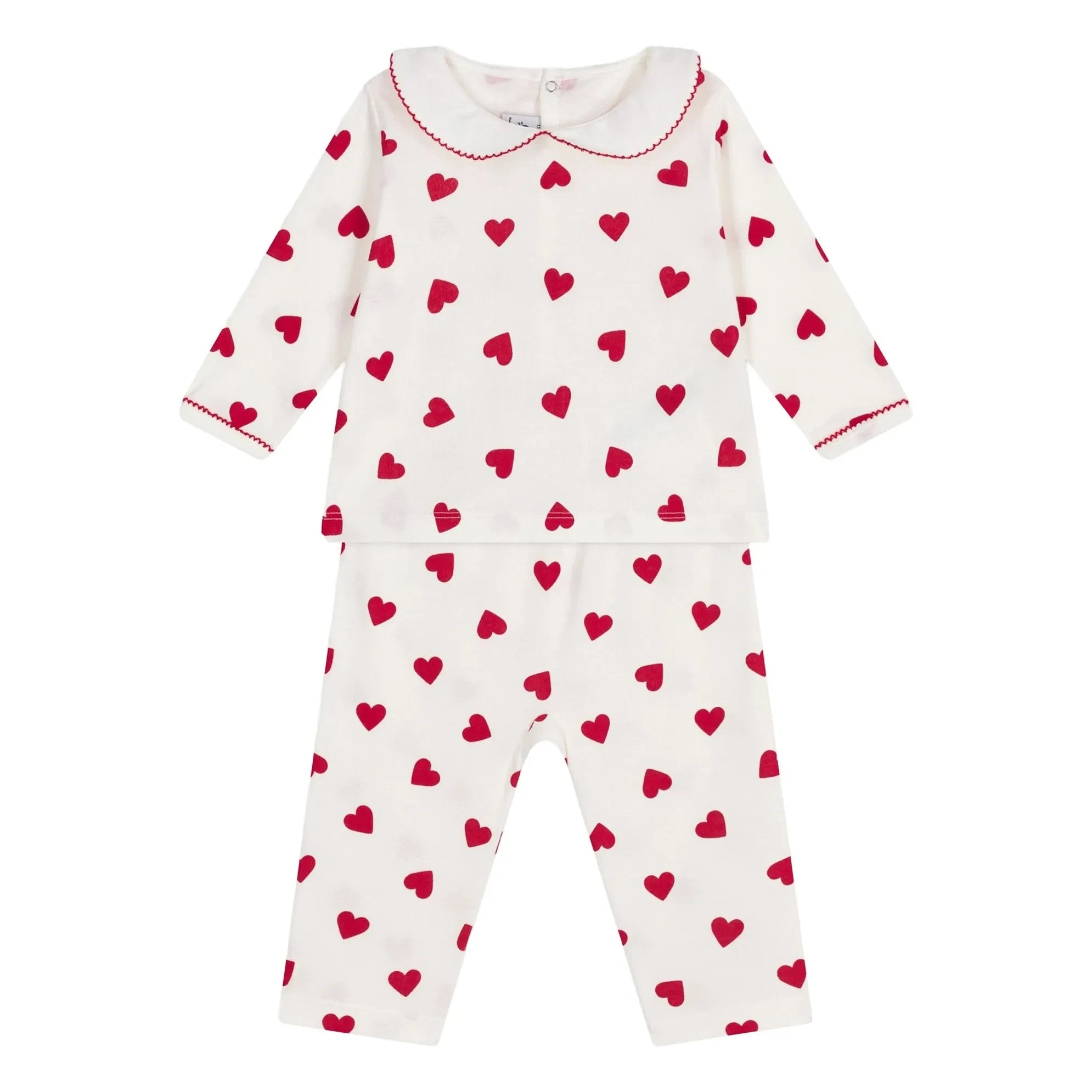 Petit Bateau - Pyjama mit Herzkragen aus Bio-Baumwolle | Weiß