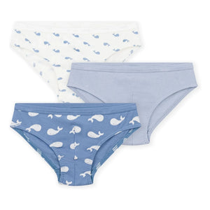 Petit Bateau - 3'lü Organik Pamuk Balina Desenli Slip Külot | Mavi