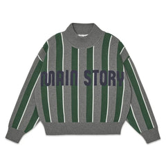 Main Story - Organik Pamuklu Çizgili Logo Sweatshirt | Gri