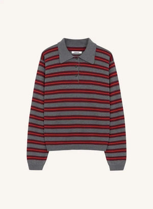 Cordera - Gestreiftes organisches Baumwoll-Polo-T-Shirt | Grau
