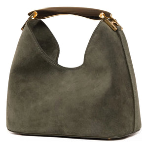 Umschlagtasche - Kleine Boomerang-Tasche aus genarbtem Leder | Khaki