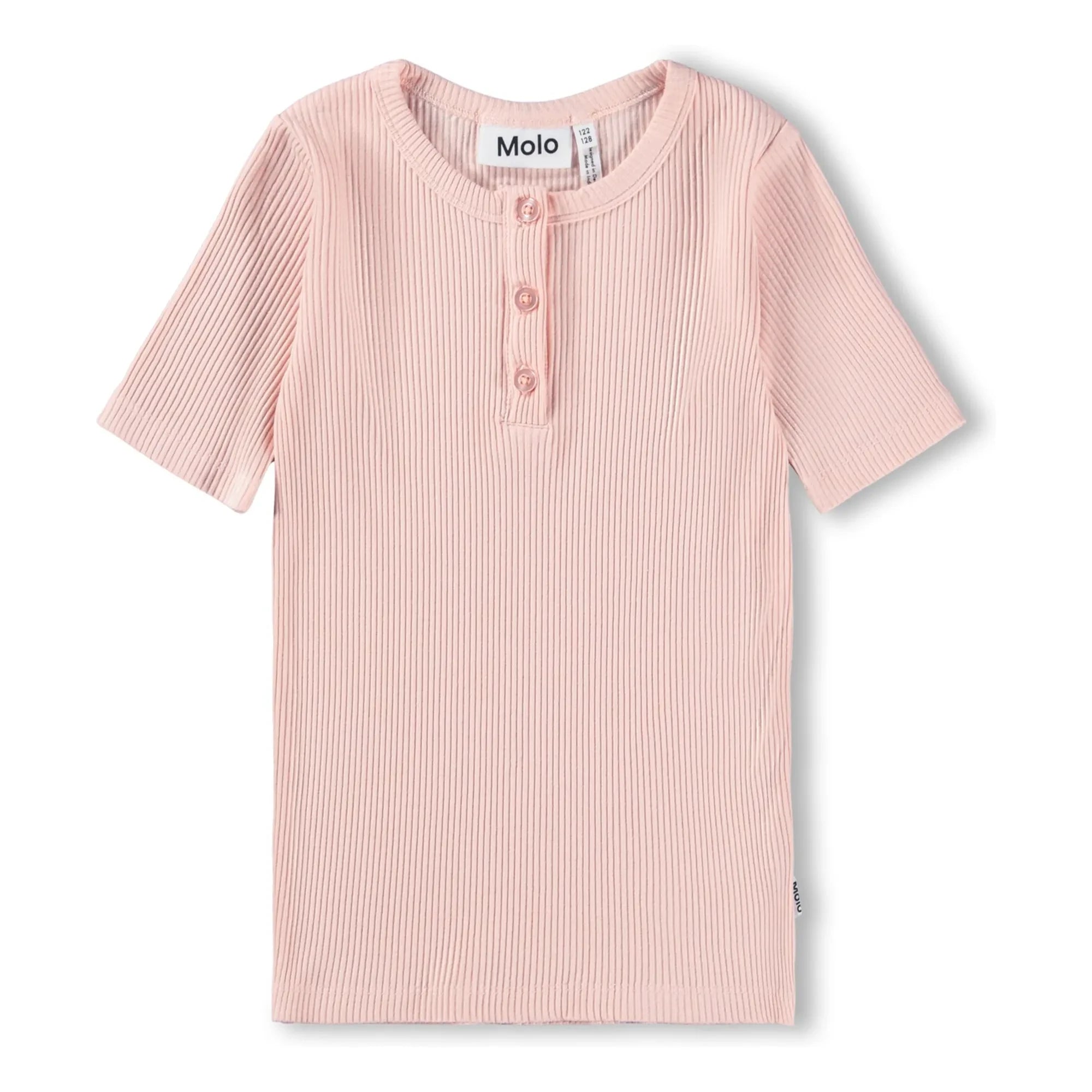 Molo - Rosey nervürlü düğmeli tişört | Açık Pembe