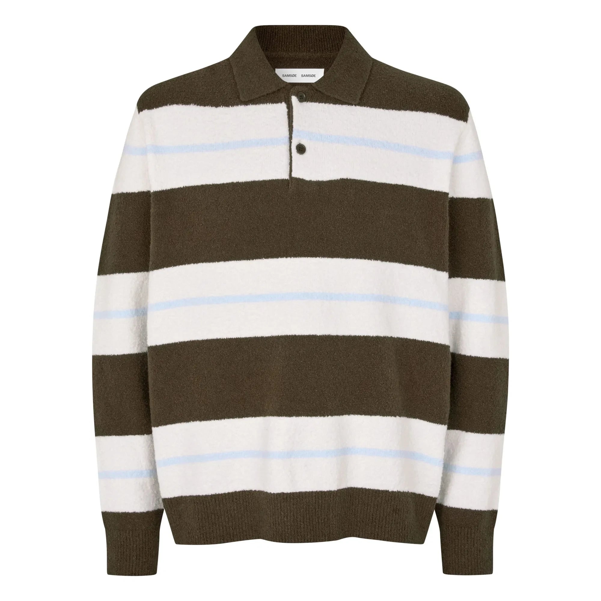 Samsoe Samsoe - Sanino Langarm-Poloshirt mit Streifen | Khaki
