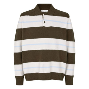 Samsoe Samsoe - Sanino Langarm-Poloshirt mit Streifen | Khaki