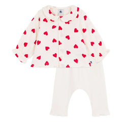 Petit Bateau - Gaze-Herzen-Bluse und Leggings-Set aus Bio-Baumwolle | Ecru