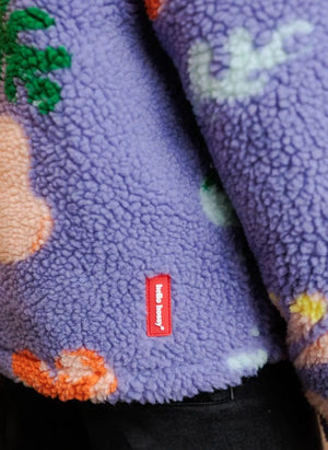 Hello Hossy - Blumenmuster Polar Fleece Jacke | Lila