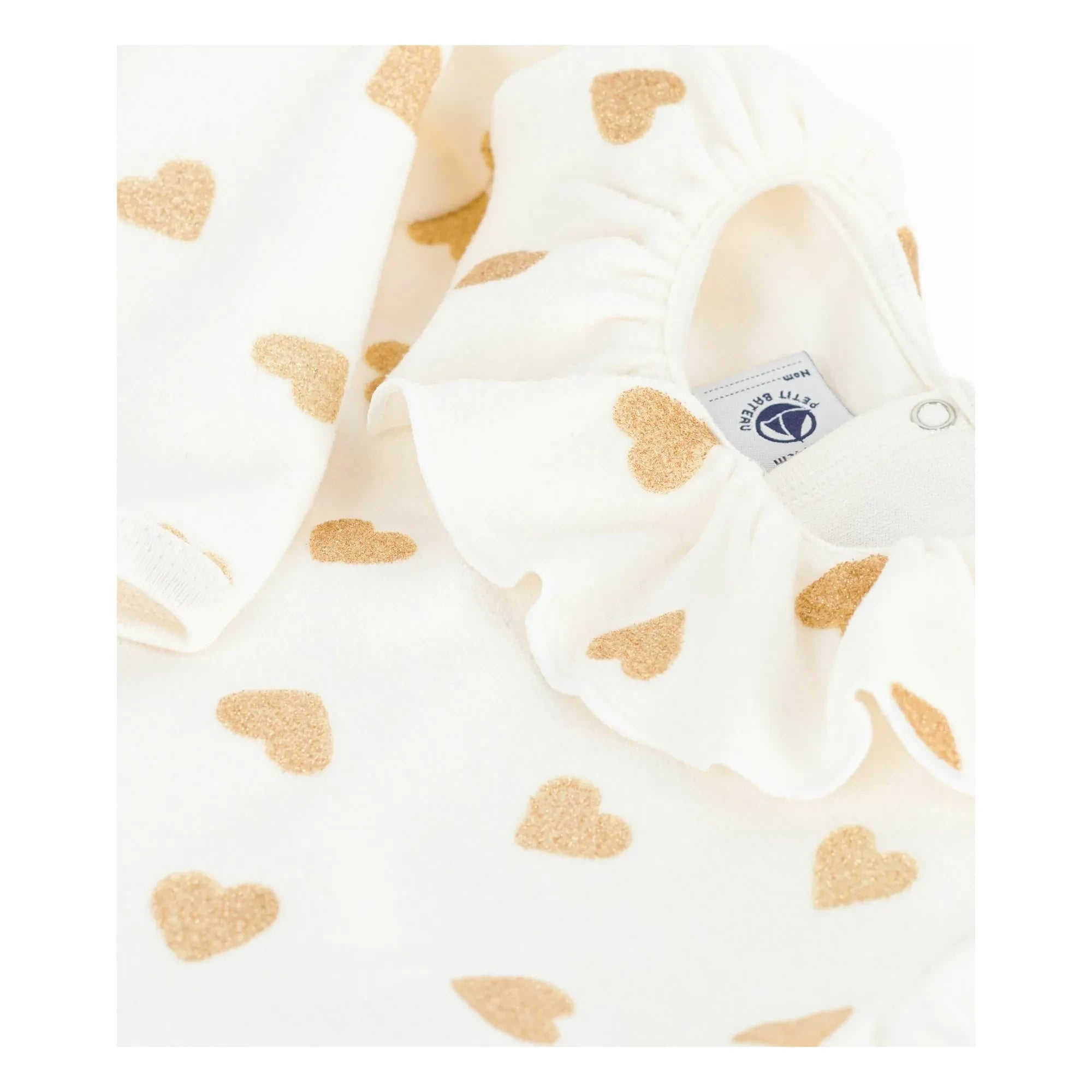 Petit Bateau - Dors Bien Payetli Kalp Yaka Pijama Organik Pamuk | Ekru