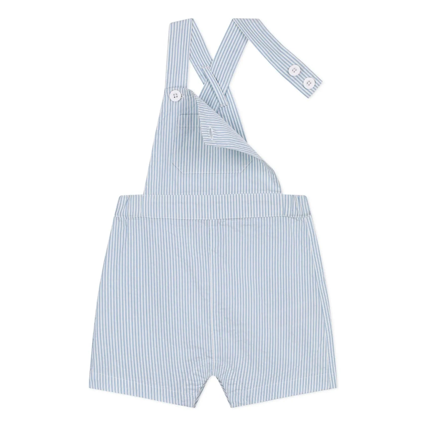 Petit Bateau - Gestreifte Seersucker Bio-Baumwoll-Kurzlatzhose | Hellblau