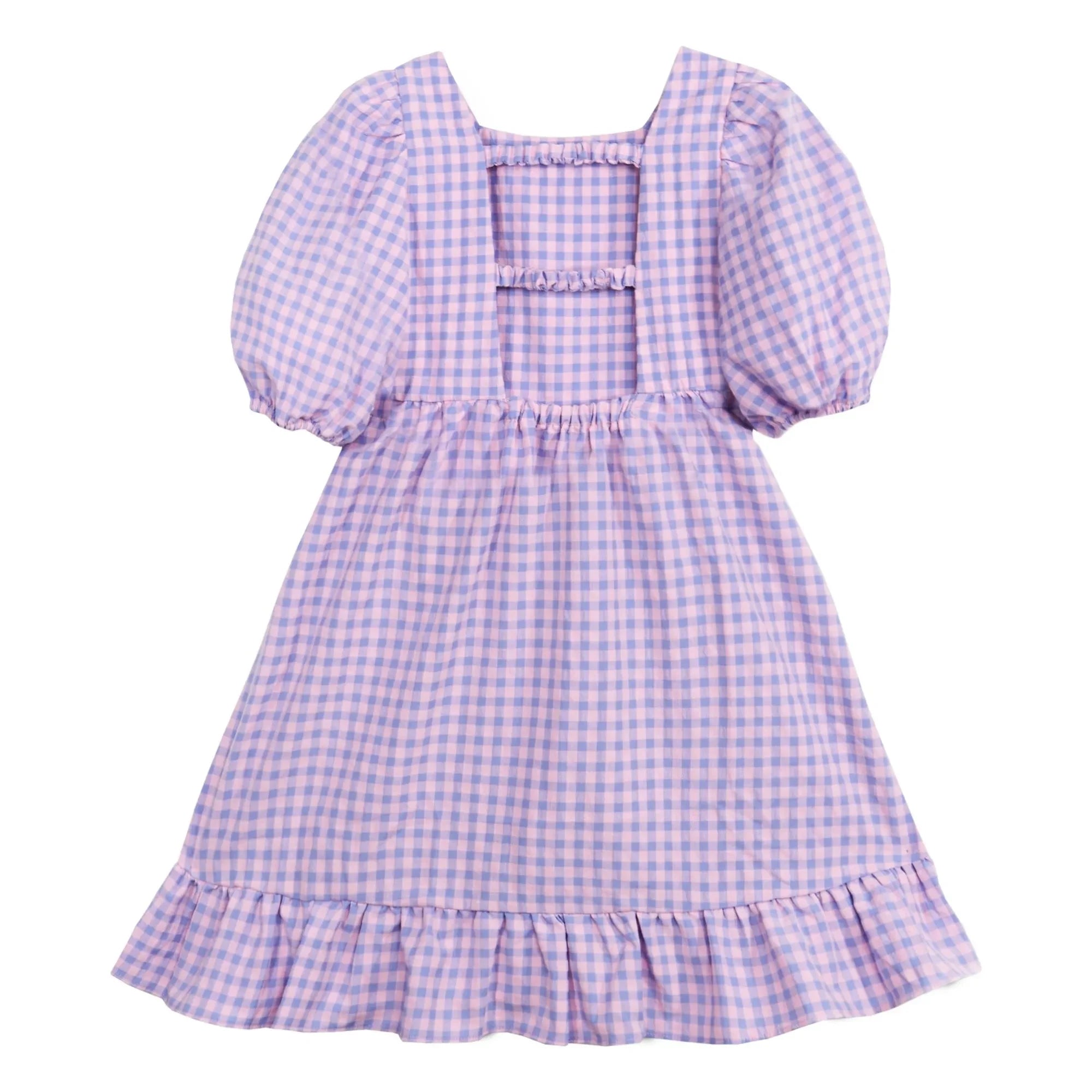 Mipounet - Olie Kariertes Kurzarmkleid mit Raffung | Lila