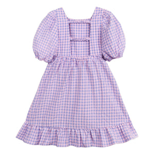 Mipounet - Olie Kariertes Kurzarmkleid mit Raffung | Lila