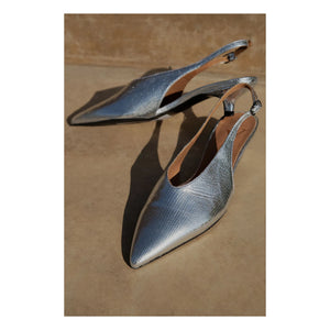 Lachoix - Metallic-Absatzschuh mit offener Ferse | Silber
