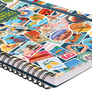 Legami - Çizgili A4 Defter - Resimli Sert Kapak - Seyahat Çıkartmaları - Spiralli