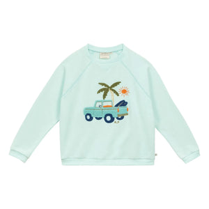 Arsène et Les Pipelettes - Türkisfarbenes Sweatshirt mit Auto aus Bio-Baumwolle