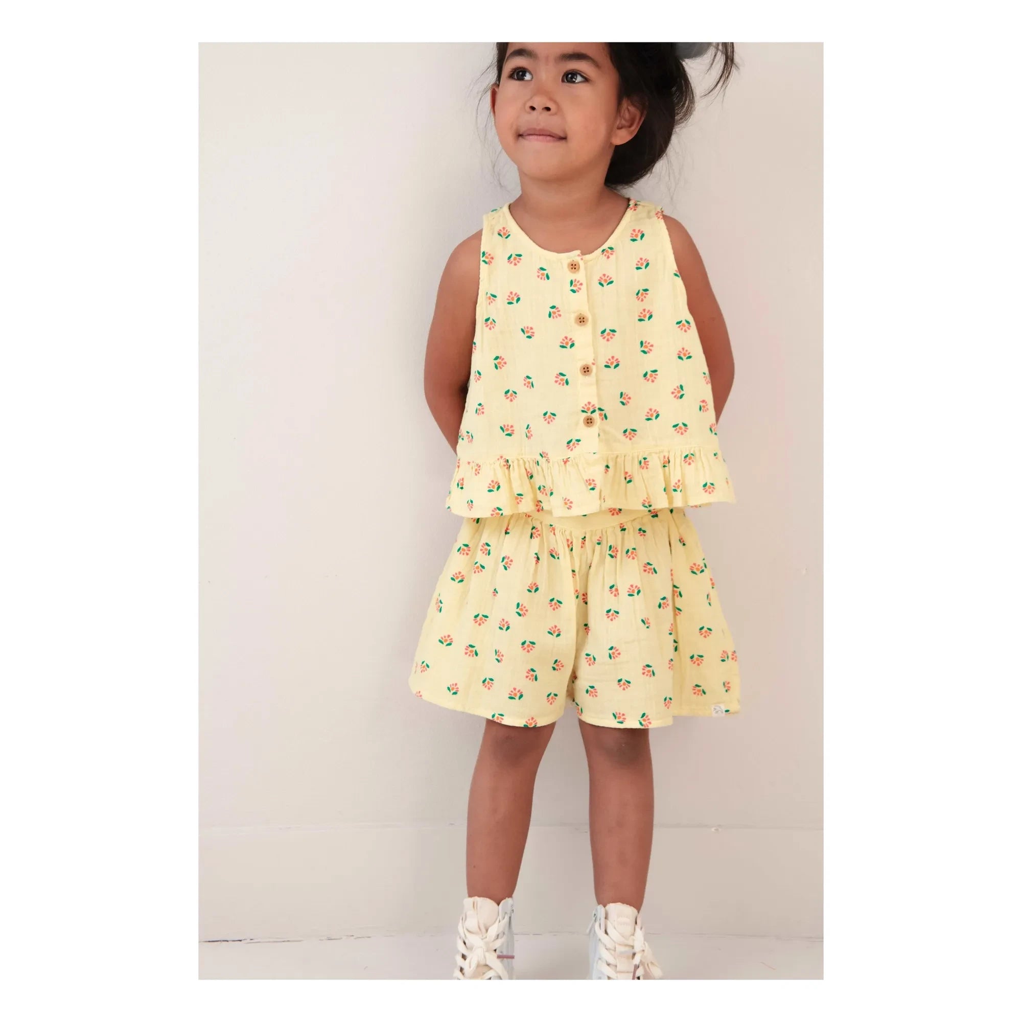 Jenest - Bio-Baumwoll-Shorts mit Blumenmuster für den Sommer | Blassgelb