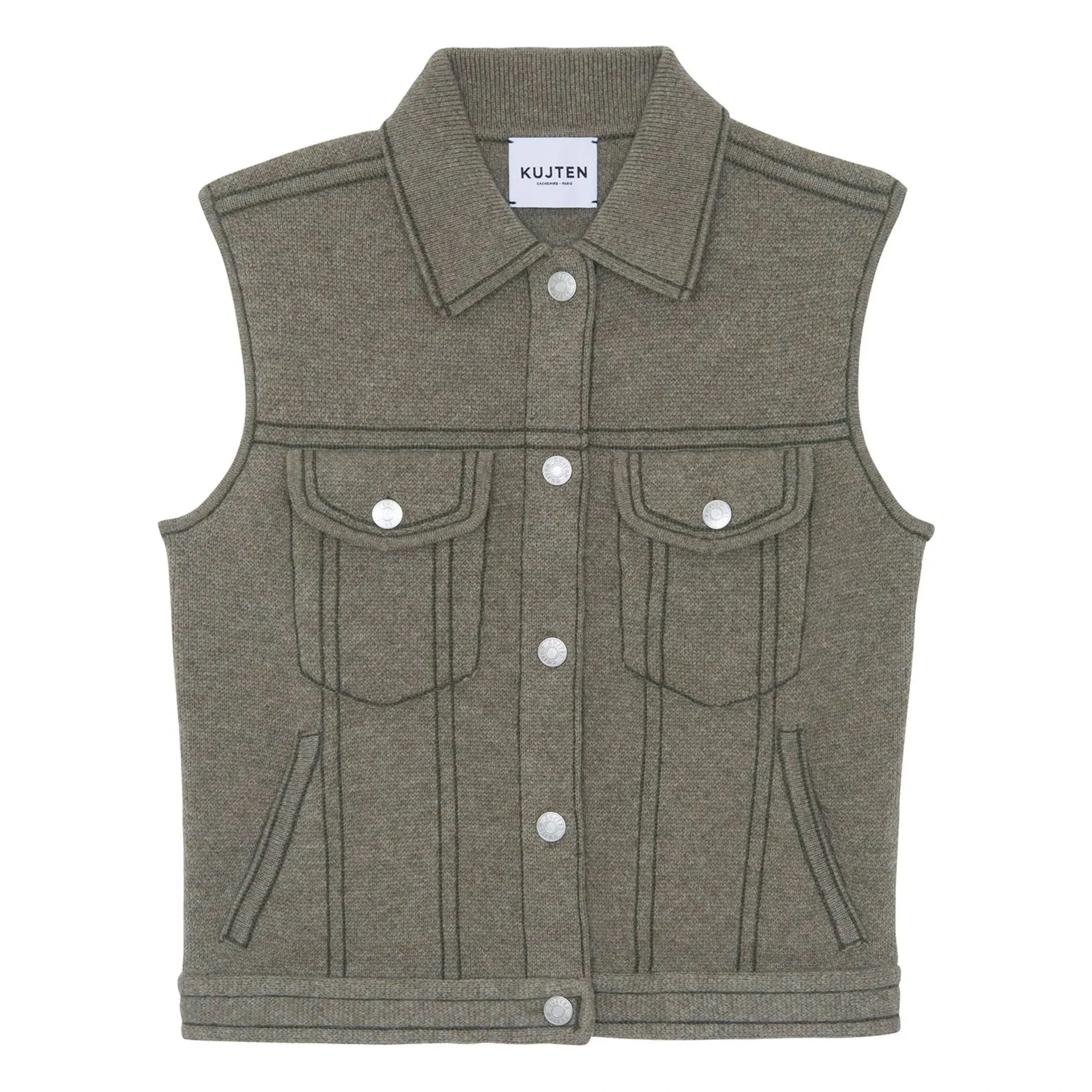 Kujten - Jess Cashmere Kolsuz Ceket | Marled haki