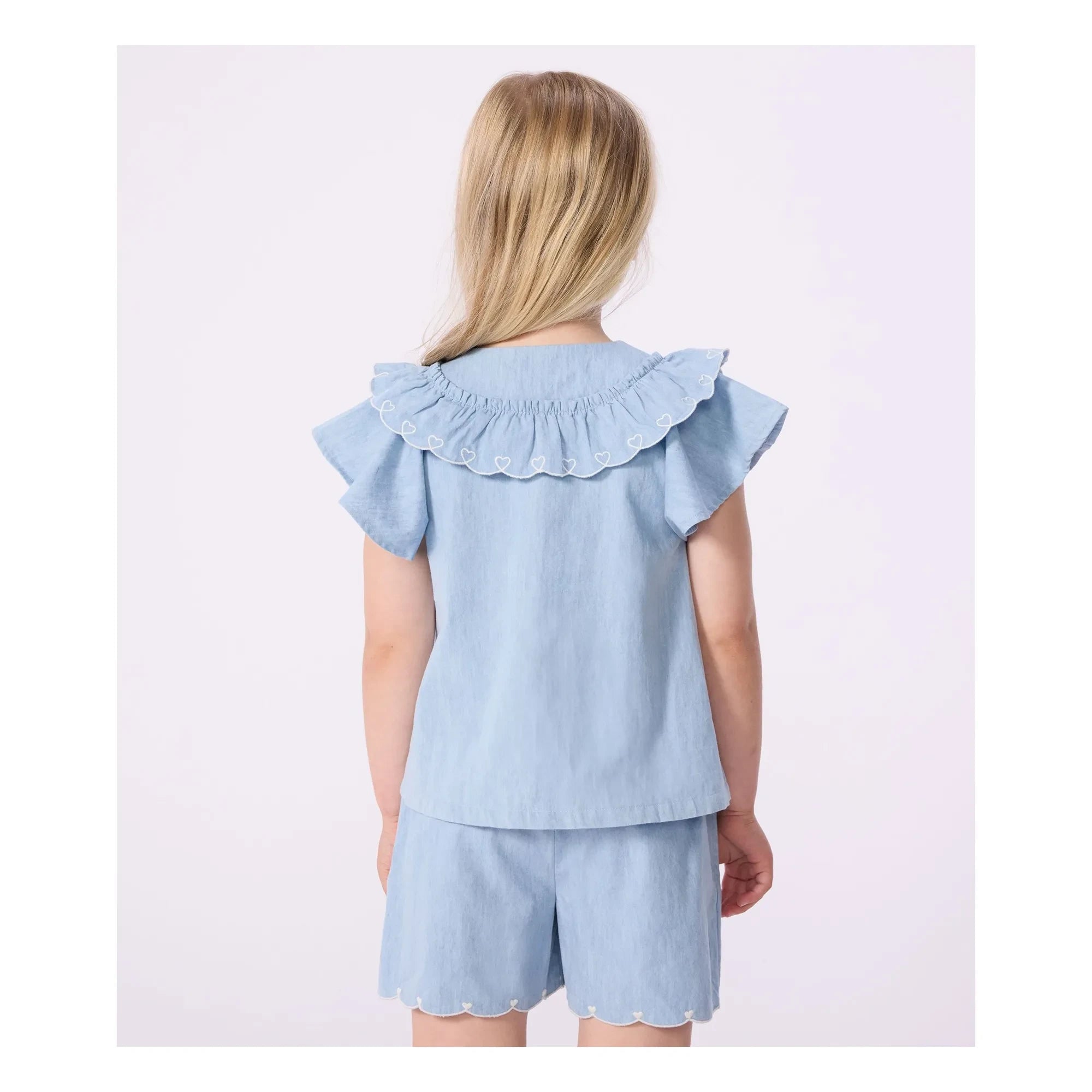 Petit Bateau - Shorts aus Bio-Baumwoll-Chambray mit Herzmuster | Hellblau
