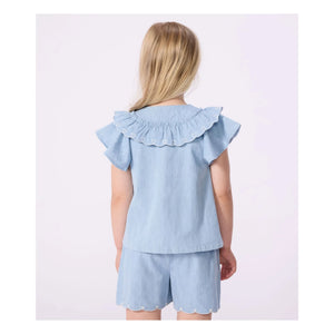 Petit Bateau - Shorts aus Bio-Baumwoll-Chambray mit Herzmuster | Hellblau