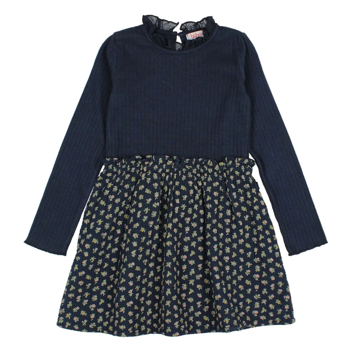 Búho - Cottage Fleurie Kleid aus Bio-Baumwolle im Materialmix | Marineblau