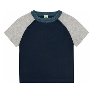 FUB - Colour Block T-Shirt Extra Feines Mesh Bio-Baumwolle | Navy