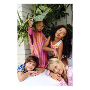Beach & Bandits - Aloha Gestreifter Poncho aus Bio-Baumwolle | Rosa