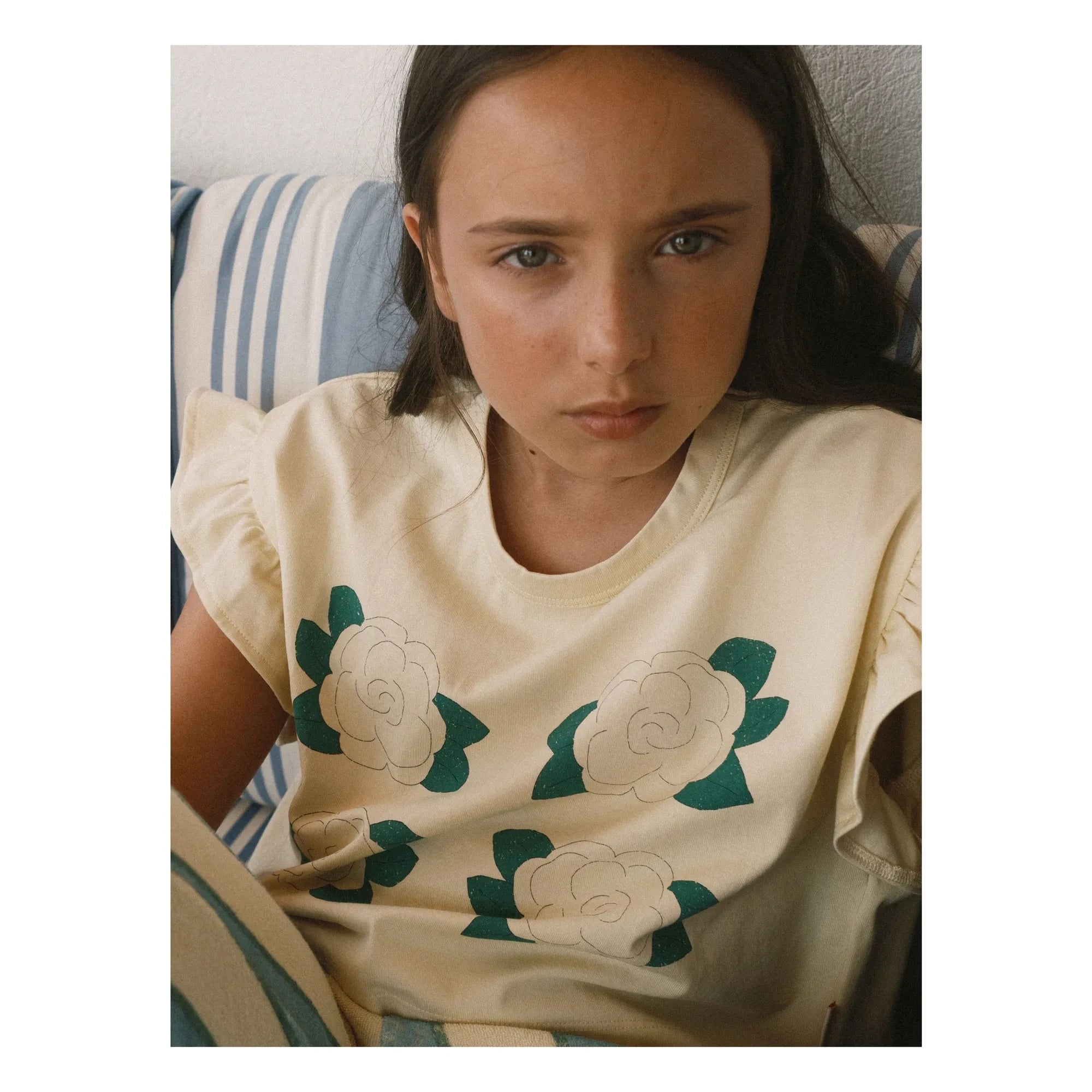 Tinycottons - Rosa Rüschen-T-Shirt aus Bio-Baumwolle | Blassgelb