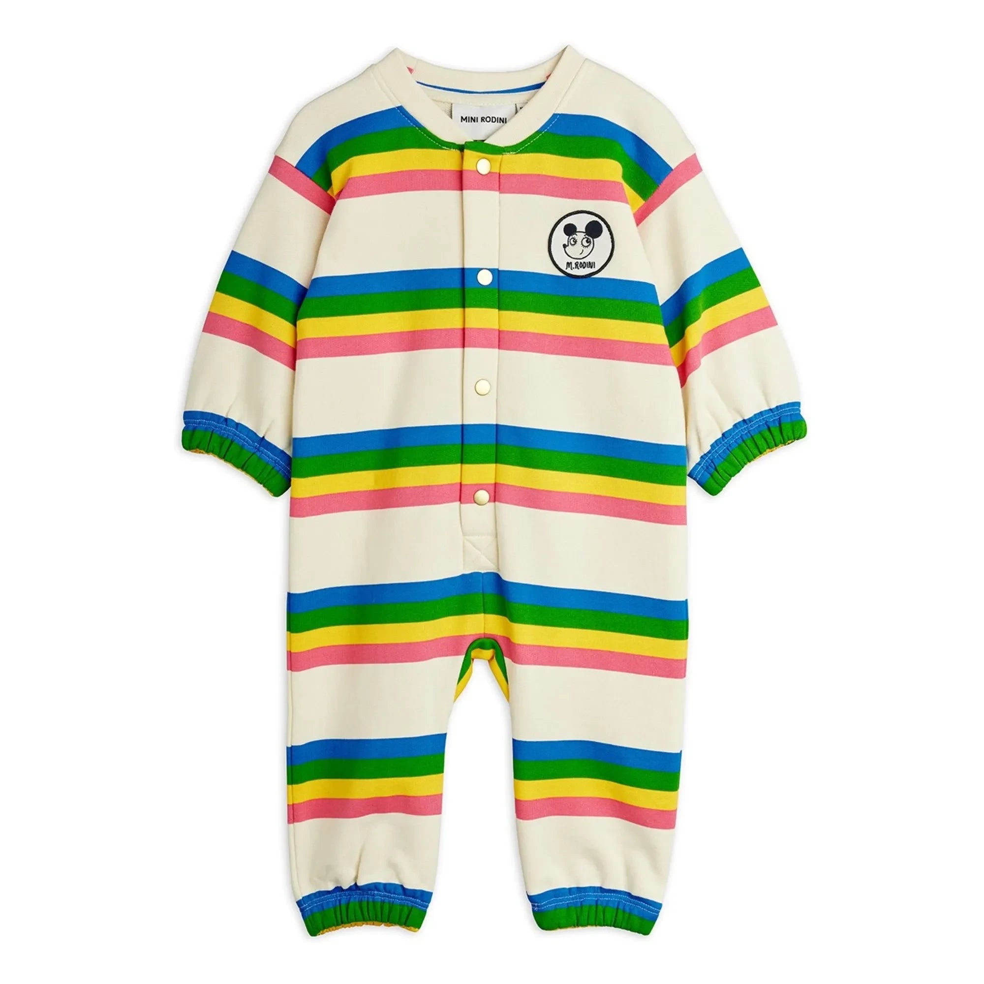 Mini Rodini - Gestreifter Strampler aus Bio-Baumwolle | Ecru