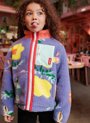 Hello Hossy - Blumenmuster Polar Fleece Jacke | Lila