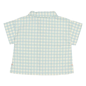 Búho - Gingham Seersucker Bio-Baumwoll Babyhemd | Aqua