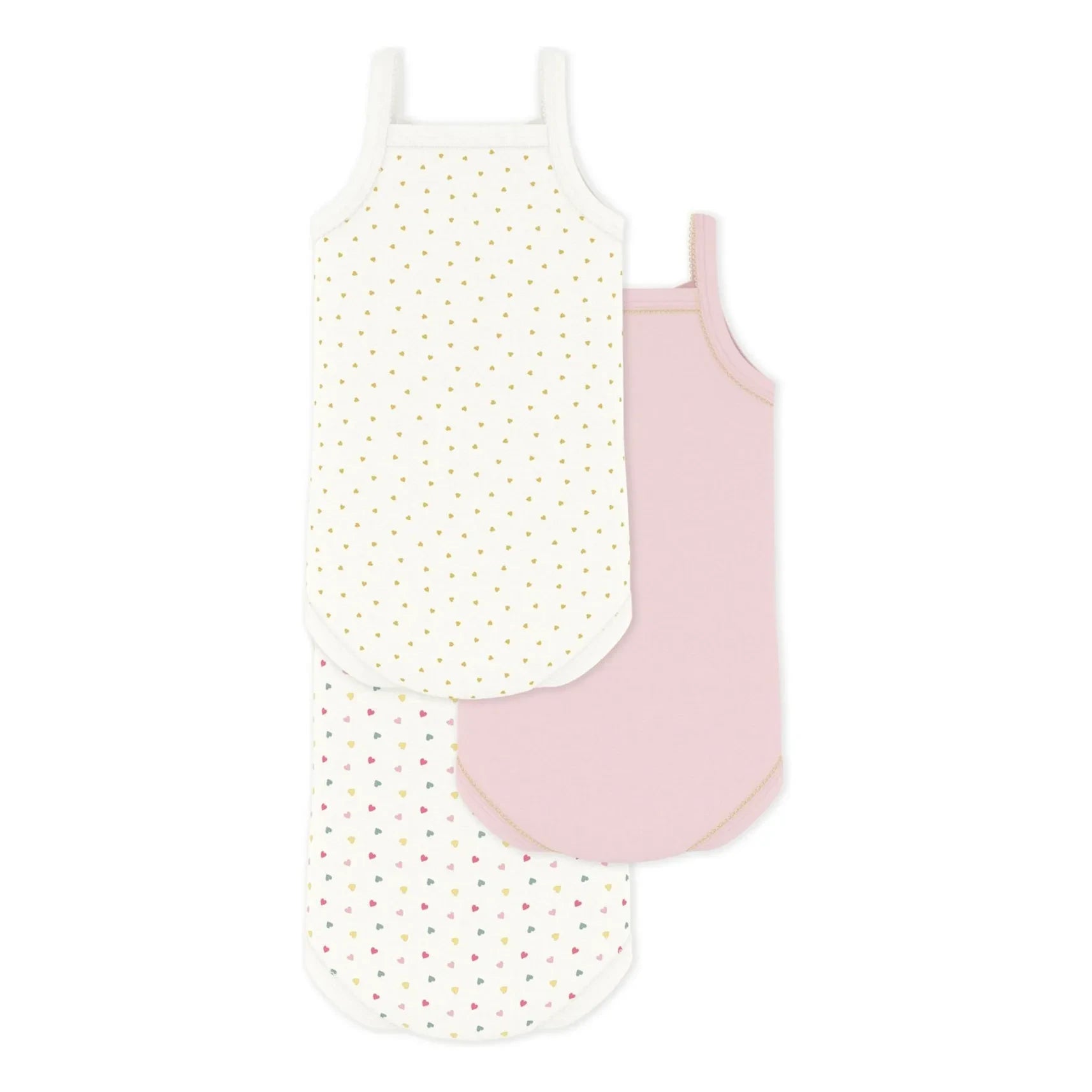 Petit Bateau - 3er-Set Herz-Trägerbodys aus Bio-Baumwolle | Weiß