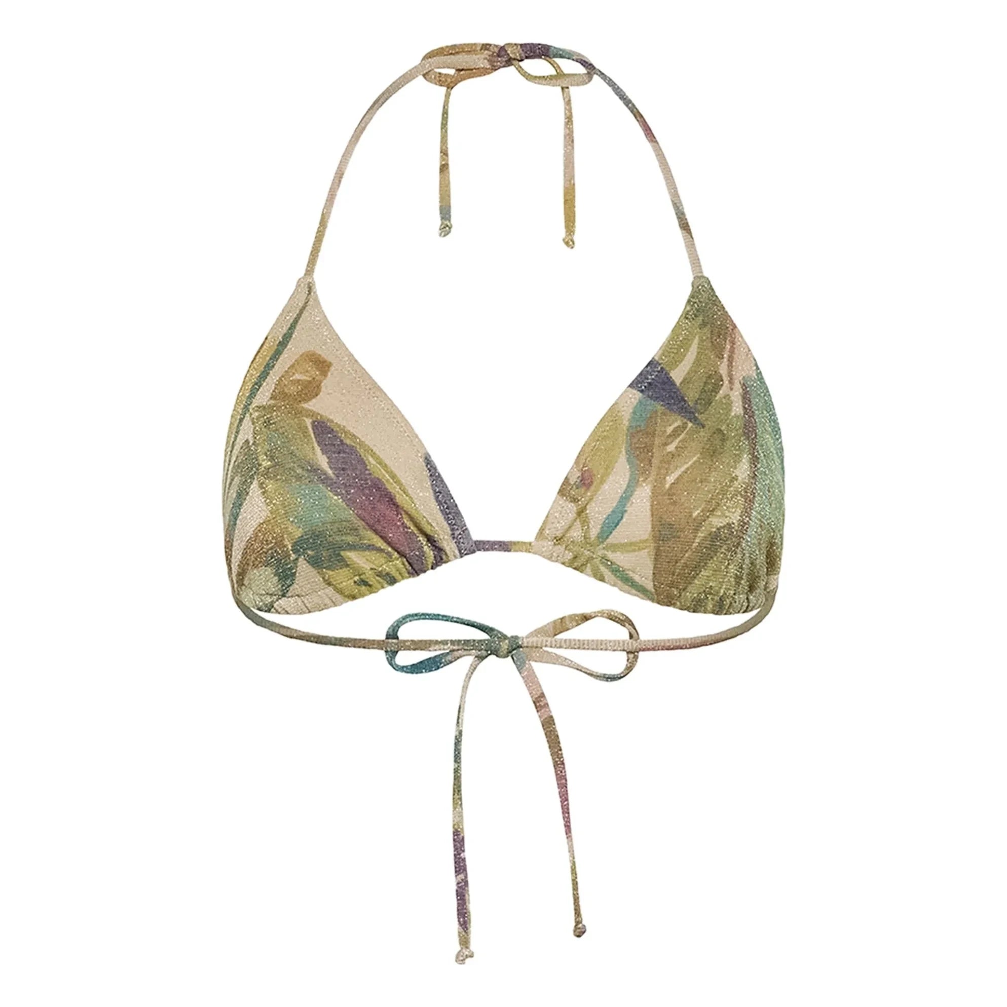 Momoni - Marineblau bedrucktes Metallic-Bikinioberteil | Blau