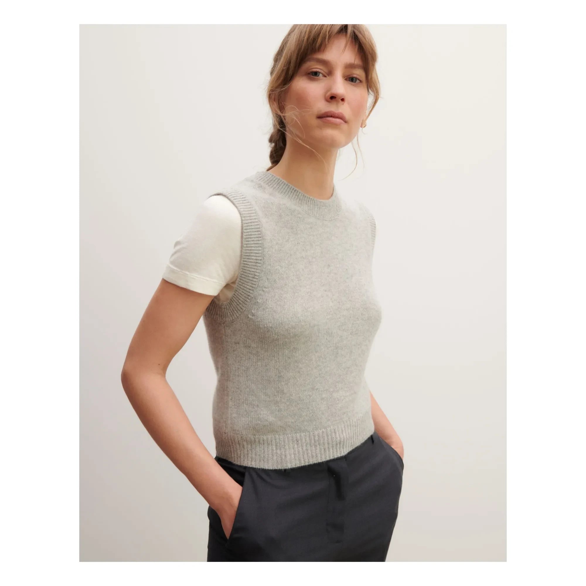 Bompard – Kaschmir-Rundhalsweste | Silbergrau