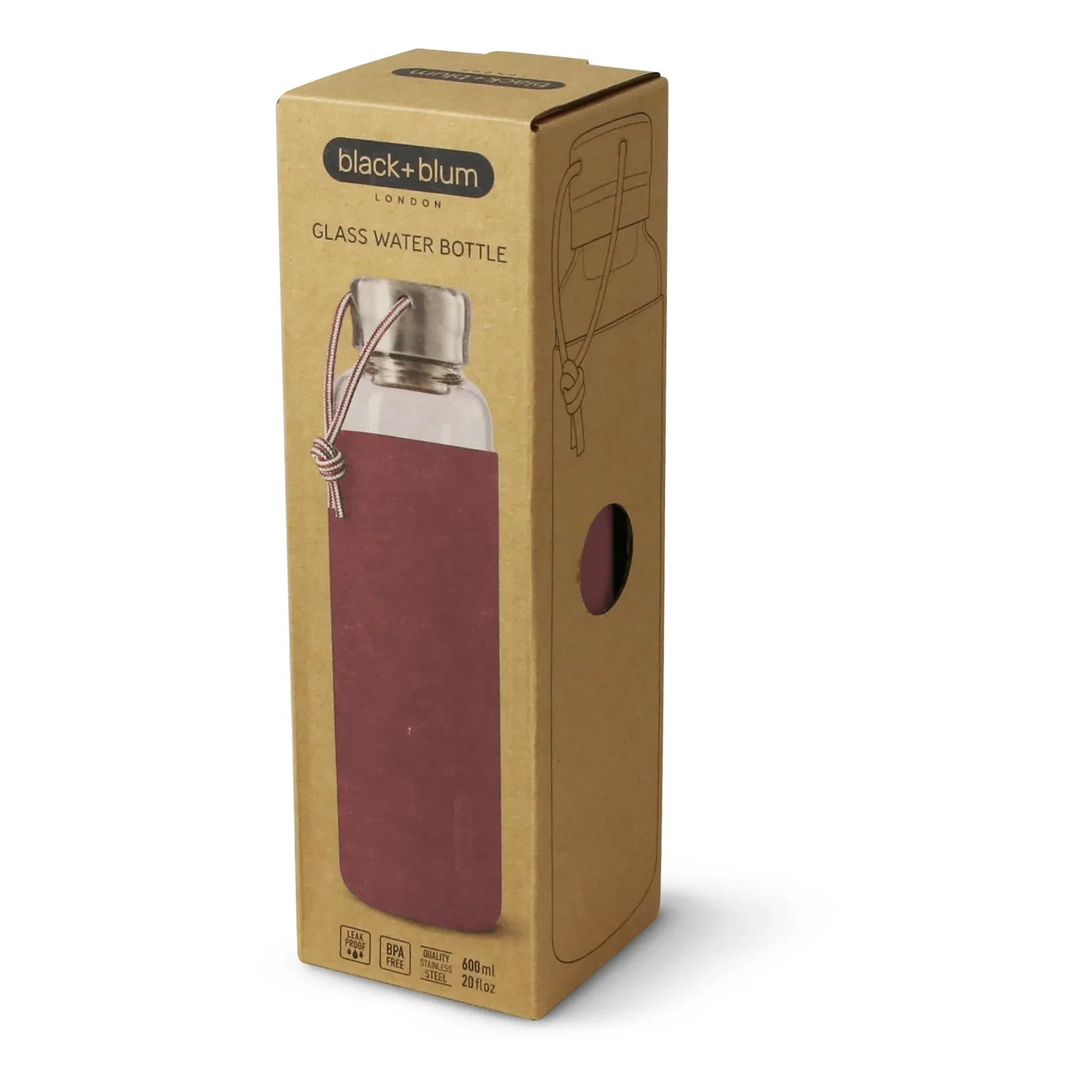 Black + Blum - Borosilikat Cam Su Şişesi - 600 ml | Bordo