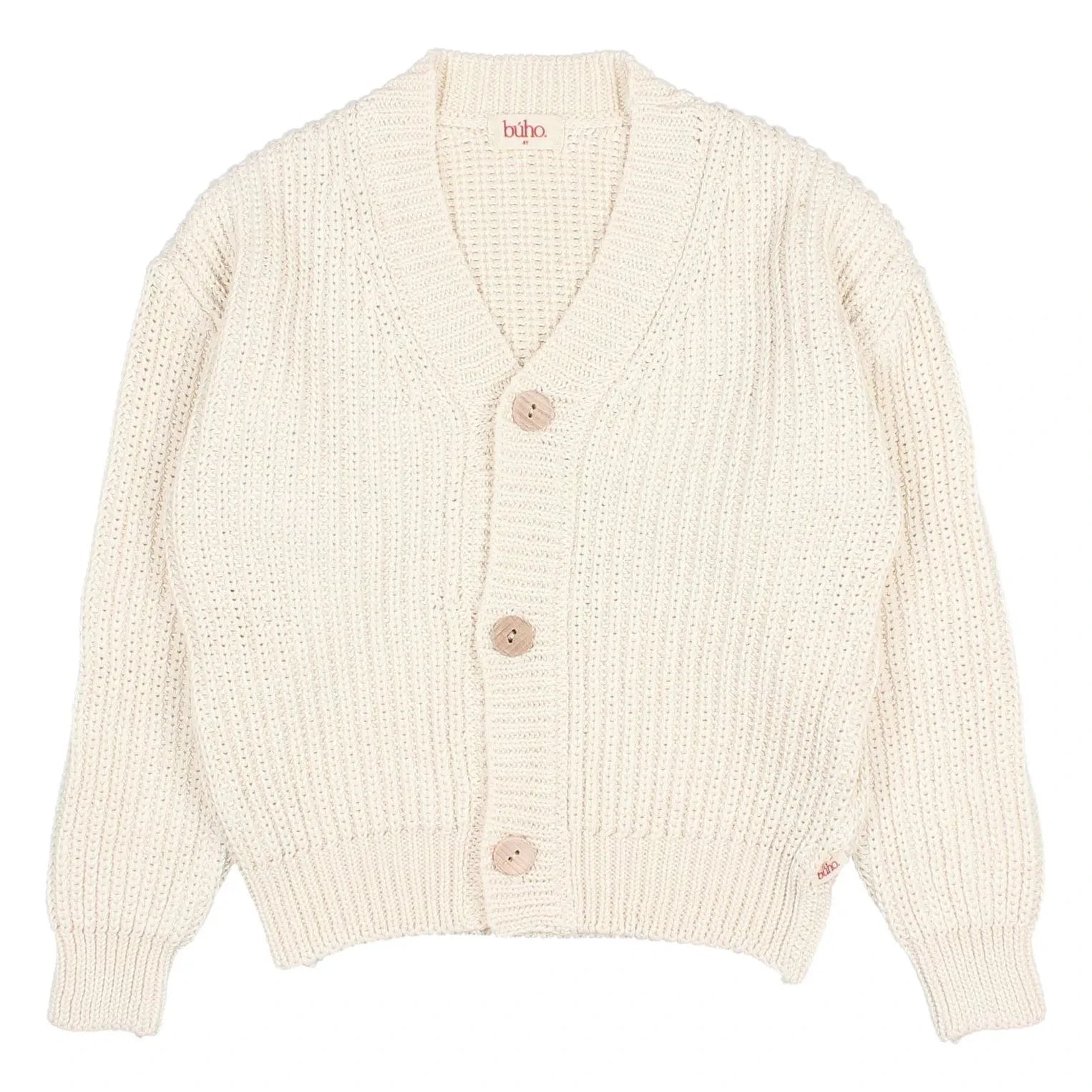 Búho - Bio-Baumwoll-Cardigan mit V-Ausschnitt und Rippstrick | Ecru