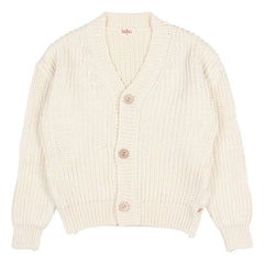 Búho - Bio-Baumwoll-Cardigan mit V-Ausschnitt und Rippstrick | Ecru