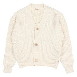 Búho - Bio-Baumwoll-Cardigan mit V-Ausschnitt und Rippstrick | Ecru