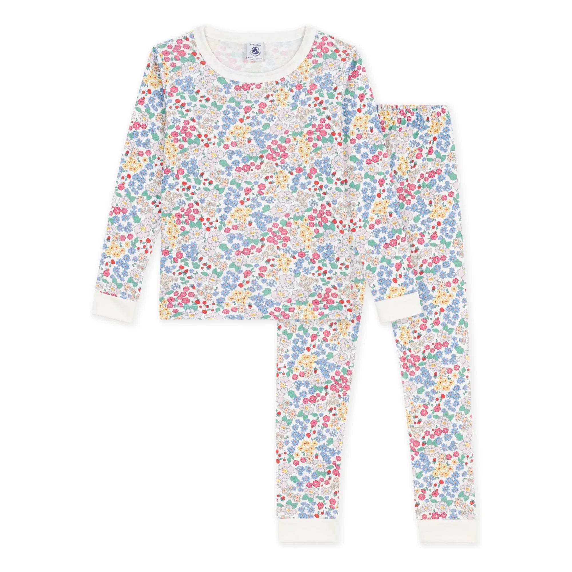 Petit Bateau - Organik pamuklu çiçek desenli dar pijama | Beyaz