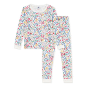 Petit Bateau - Organik pamuklu çiçek desenli dar pijama | Beyaz