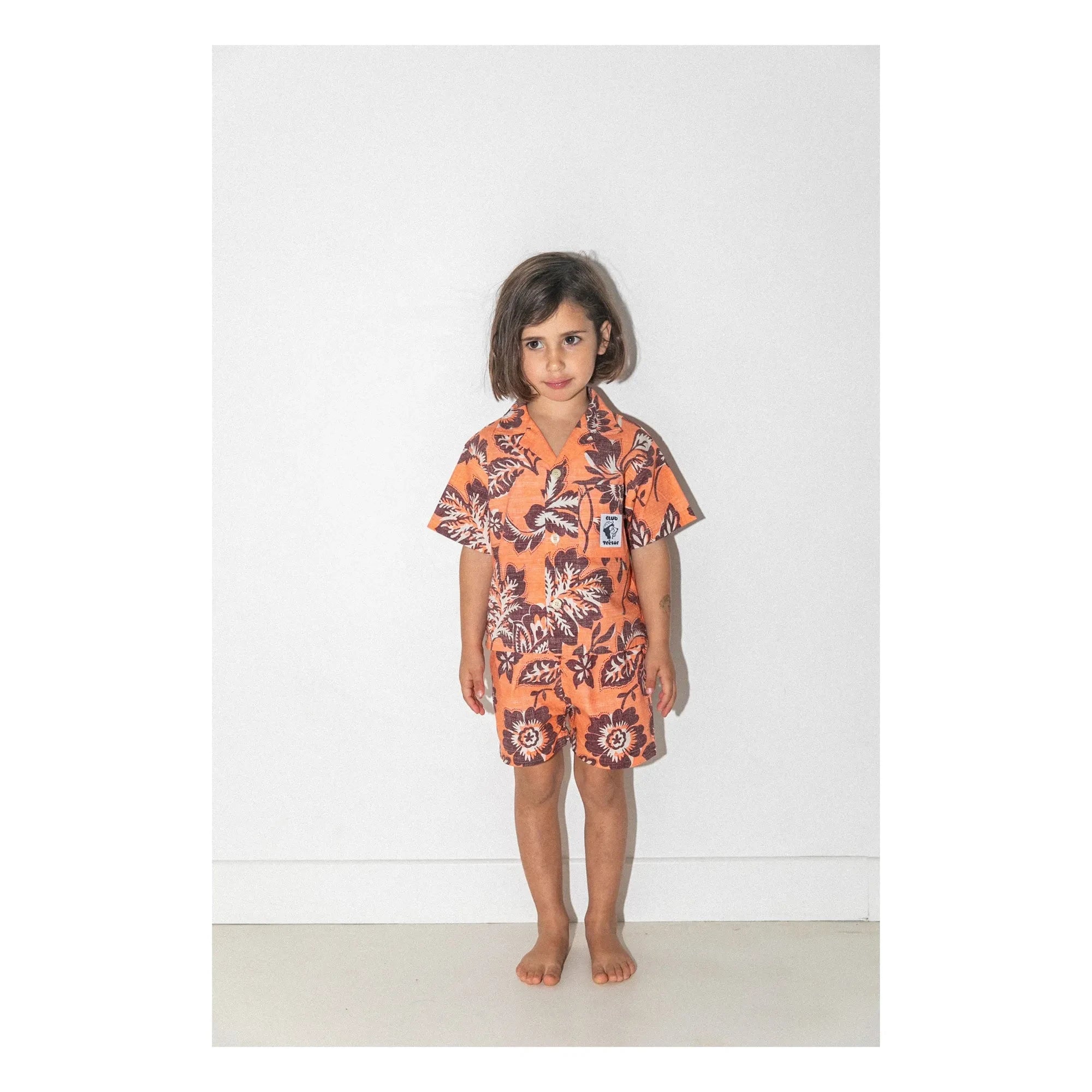 Club Trésor - Tiki Waikiki Popeline Hemd und Shorts Set | Orange